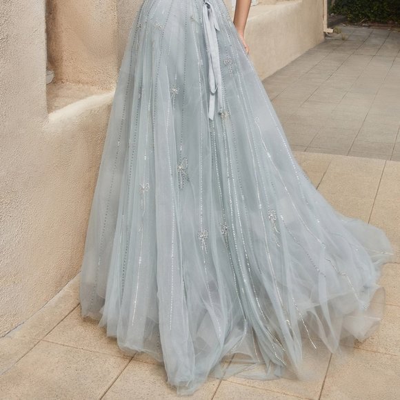 NEW LONG OFF THE SHOULDER SLEEVELESS A-LINE DRESS WITH LACE UP BACK AL A1092 - Picture 8 of 14